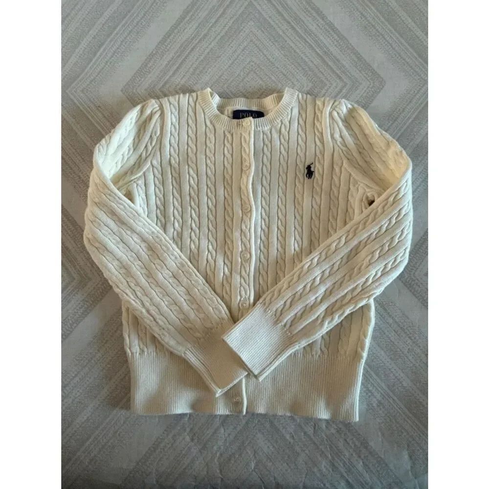 Polo Ralph Lauren Girls Cable-Knit Cotton Cardigan – Ivory – Size 6